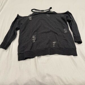 Torrid Gray Distressed Cold Shoulder Knit Sweatshirt size 2x NWOT